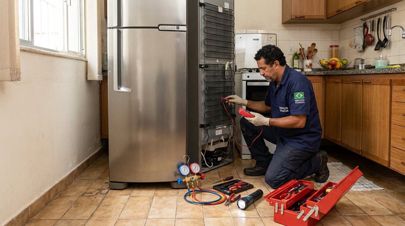 Técnico de conserto de geladeira em residência em Cabo Frio‑RJ